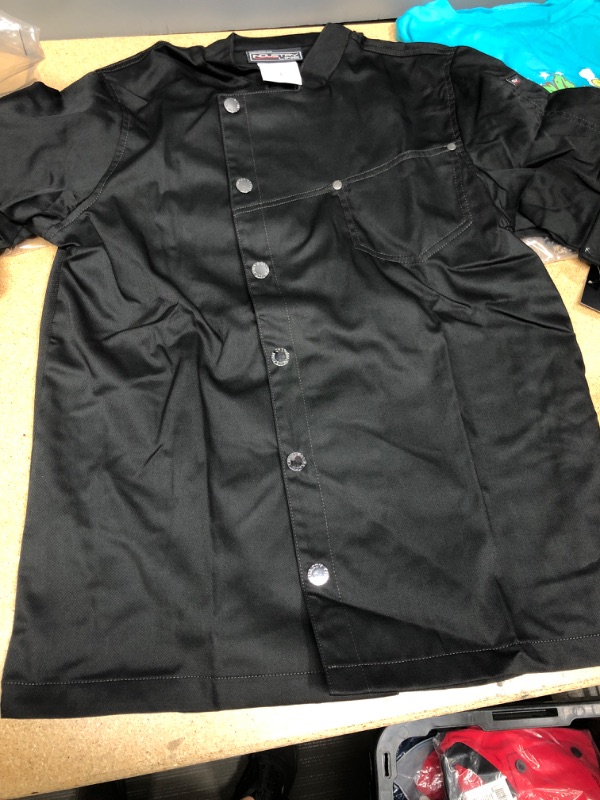 Photo 2 of **Similar to stock Photo** - Men’s Asymmetrical Premium Denim Chef Coat with Mesh Side Panels- Black - SMALL