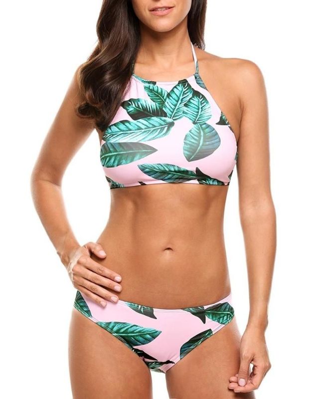 Photo 1 of 2 Piece Swimsuit Pink with Leaves - Xl 