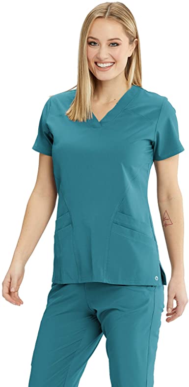Photo 1 of BARCO ONE Women’s Pulse Scrub Top, Sporty V-Neck Medical Top w/ 4-Way Stretch & 5 Pockets- SMALL
