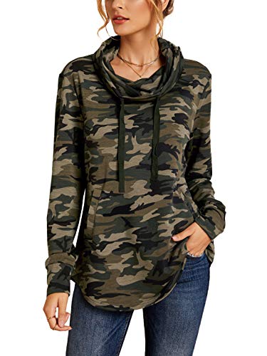 Photo 1 of **SAME MODEL SLIGHTLY DIFFERENT COLOR* - Womens Long Sleeve T-Shirts Lightweight Cowl Neck Casual Pullover Sweatshirts with Pockets Camo Large