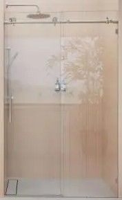 Photo 1 of 24 in. x 78 in. Frameless Sliding Shower Door in Brushed Nickel
