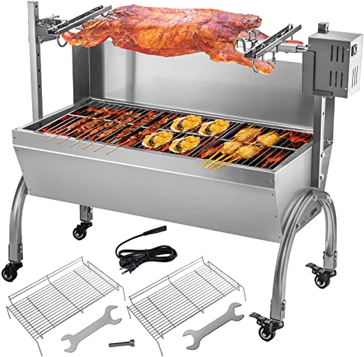 Photo 1 of VEVOR 88 LBS Rotisserie Grill Roaster with Wind Deflector, 45W BBQ Small Pig Lamb Rotisserie Roaster, 37 Inch Stainless Steel Charcoal Spit Rotisserie Roaster Grill for Camping and Outdoor Barbecue
