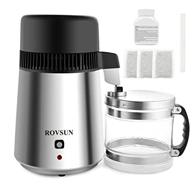 Photo 1 of ROVSUN 4L Stainless Steel Countertop Water Distiller Machine w/Glass Container and All Stainless Steel Interior, Distilled Water Maker for Home Use, 1L/H, 750W
