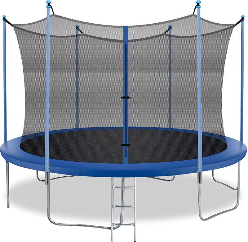 Photo 1 of  10FT Trampoline with Enclosure Net Outdoor Jump Rectangle Trampoline - ASTM Approved-Combo Bounce Exercise Trampoline PVC Spring Cover Padding for Kids and Adults
