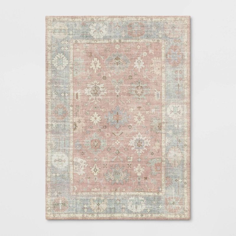 Photo 1 of 5'x7' Attleboro Digital Print Boarder Persian Rug Blush - Threshold™
