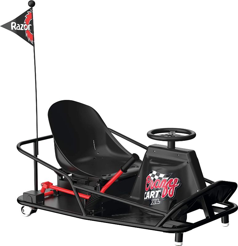 Photo 1 of Razor Crazy Cart XL - 36V Electric Drifting Go Kart - Variable Speed, Up to 14 mph, Drift Bar for Controlled Drifts, Adult-Size Fun
- Missing flag // charger 