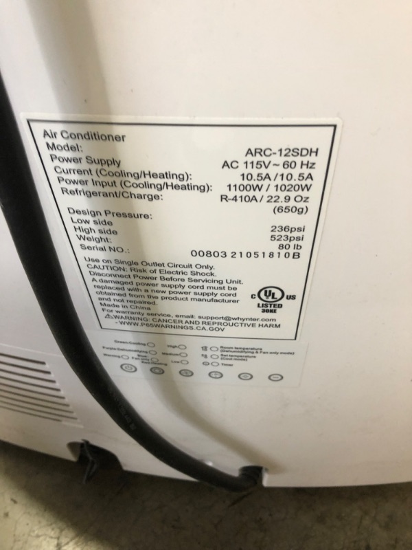 Photo 1 of Whynter ARC-12SDH Whynter Eco-Friendly 12000 BTU Dual Hose Portable Air Conditioner with Heater