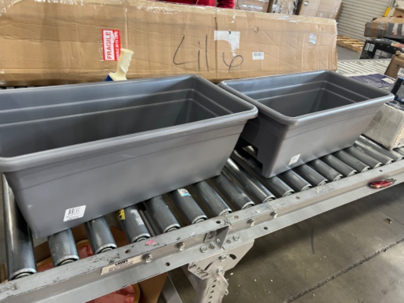 Photo 3 of 2pcks of Deck Rail Planters - The HC Companies | 24-Inch Medium Flower Box Planter for Outdoor Railing Plants | Warm Gray (SPX24DB0A42)
