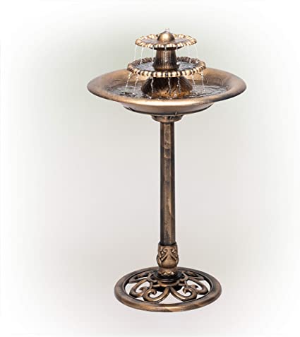 Photo 1 of Alpine Corporation 3-Tiered Pedestal Outdoor Water Fountain and Bird Bath, Bronze 35in