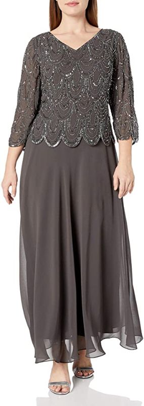 Photo 1 of J Kara Women's Plus Size 3/4 Sleeve with Scallop Beaded Pop Over Gown
SIZE: 18W
