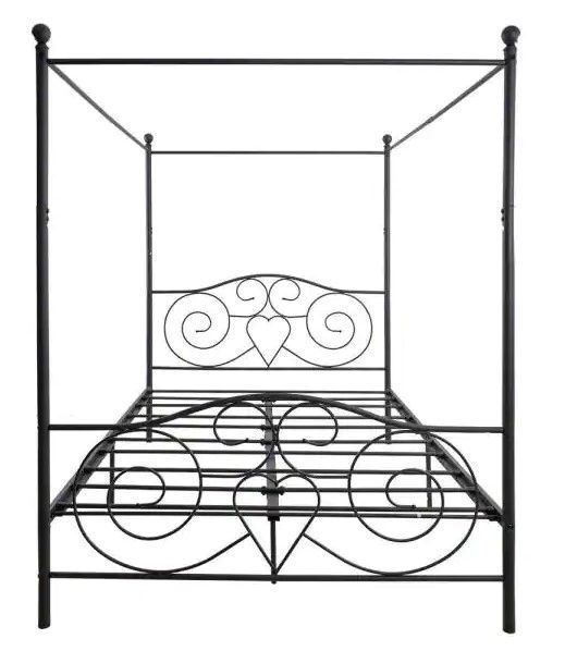 Photo 1 of 61 in. Metal Black Canopy Bed Frame
