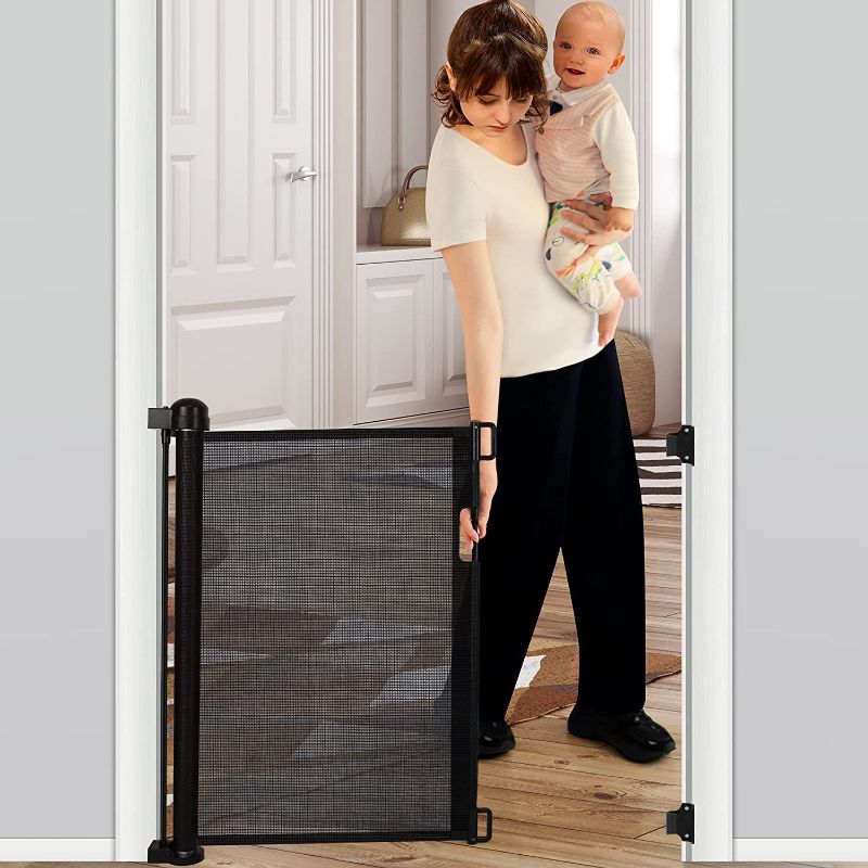 Photo 1 of Cosagon Retractable Baby Gate,35"Tall,Extends to 71"Wide,Extra Wide Safety Gate,Mesh Pet Dog Gate for Stairs,Doorways,Hallways,Indoor/Outdoor (Black)
