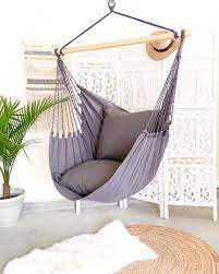 Photo 1 of 40" Wide Fringed Hammock Chair w/Matching Pillows, light grey 