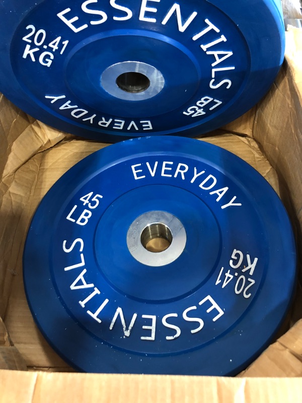 Photo 2 of  2 Everyday Essentials Color Coded Olympic Bumper Plate Weight Plate W Steel Hub
 **used, minor scratches***