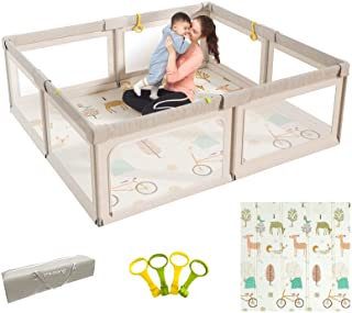 Photo 1 of Mloong Baby Playpen with Mat, 71x59 Inches Extra Large Playpen for Babies and Toddlers, Indoor & Outdoor Activity Center, Safety Baby Fence with Gate
