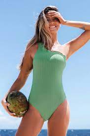 Photo 1 of Breezy Rib Ruffle Asymmetrical One Shoulder One Piece Swimsuit SIZE M 