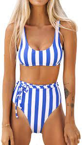 Photo 1 of CUPSHE Women's High Waisted Stripe Belt Wide Straps Bikini Swimsuit Sets
SIZE M 