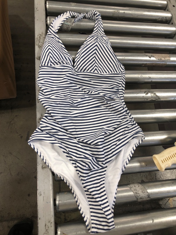 Photo 2 of CUPSHE Women's Blue and White Stripe Halter One-Piece Swimsuit Beach Swimwear
SIZE M 