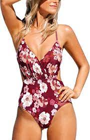 Photo 1 of CUPSHE Women's One Piece Floral Swimsuit V-Neck Lace-Up Bathing Suit SIZE L