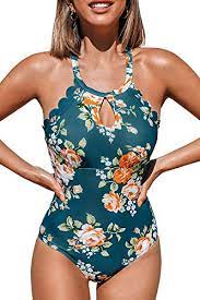 Photo 1 of CUPSHE Women's One Piece Swimsuit Floral Print High Neck Scallop Bathing Suit
SIZE M