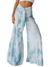 Photo 1 of Avamo Womens Summer Boho Floral Wide Leg Pants High Waist Loose Casual Beach Palazzo Pants with Belt SIZE M
