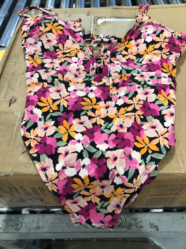 Photo 2 of Caitlynn Floral Plunge Cut Out One Piece Swimsuit LARGE
