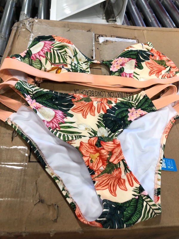 Photo 1 of Carolyn Leafy And Floral Crisscross Strappy Bikini MEDIUM

