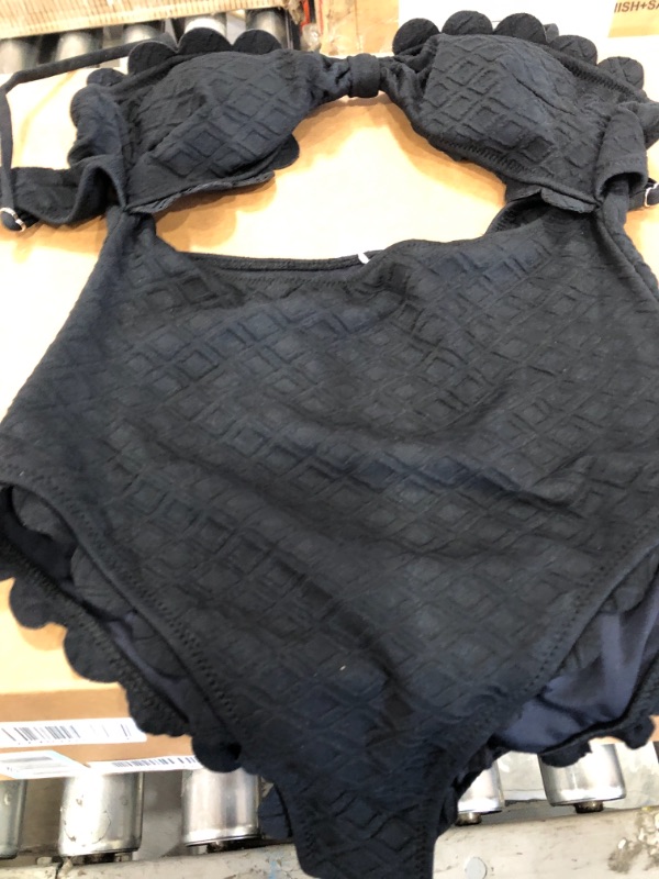 Photo 2 of Black Knotted Scalloped One Piece Swimsuit MEDIUM
