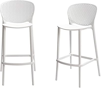 Photo 1 of *ONE CHAIR IS FRACTURED AT THE SEAT*Amazon Basics High Back Indoor/Outdoor Molded Plastic Barstool with Footrest, Set of 2 - White
