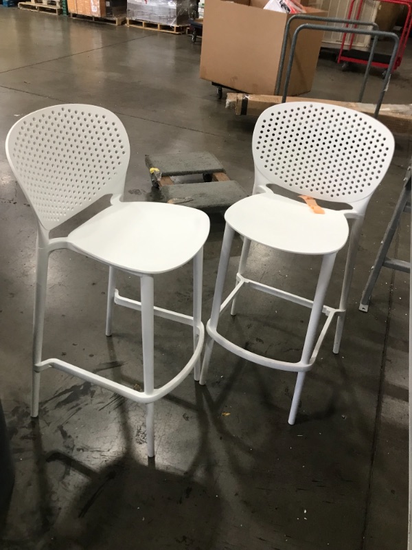 Photo 3 of *ONE CHAIR IS FRACTURED AT THE SEAT*Amazon Basics High Back Indoor/Outdoor Molded Plastic Barstool with Footrest, Set of 2 - White
