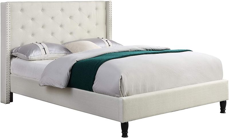 Photo 1 of *INCOMPLETE* Home Life LIFE Home Premiere Classics Cloth Light Beige Cream Linen 51" Tall Headboard Platform Bed with Slats Full 