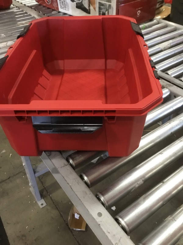 Photo 3 of *** INCOMPLETE*** MISSING LID AND 1 HINGE***
Professional 12 Gallon Waterproof Storage Container with Hinged Lid in Red