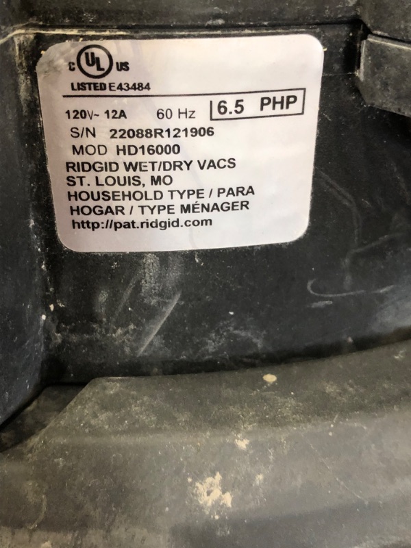 Photo 2 of 16 Gal. 6.5-Peak HP NXT Wet/Dry Shop Vacuum with Detachable Blower, Filter, Hose and Accessories
***USED, VERY DIRTY** MISSING SOME ACCESSORIES 