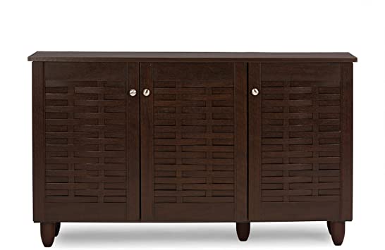 Photo 1 of Baxton Studio Wholesale Interiors Winda Modern and Contemporary 3-Door Dark Brown Wooden Entryway Shoes Storage Cabinet
