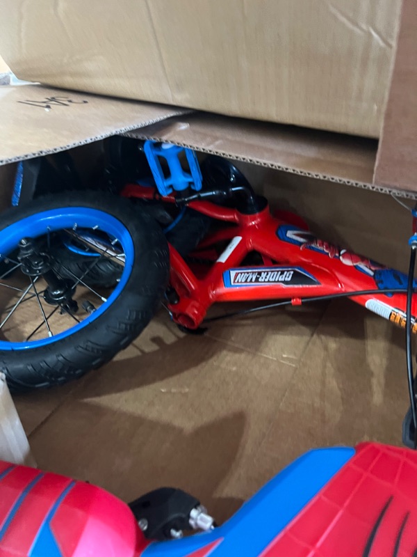 Photo 6 of Huffy Marvel Spider-Man 12” Kid’s Bike with Training Wheels, Quick Connect Assembly, Red
