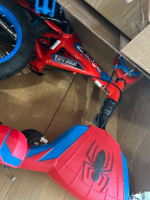 Photo 1 of Huffy Marvel Spider-Man 12” Kid’s Bike with Training Wheels, Quick Connect Assembly, Red
