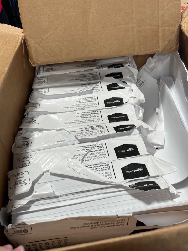 Photo 1 of MISSING ONE AND SOMPE PAPER IS FOLDED DAMGED ECT.*** Amazon Basics Multipurpose Copy Printer Paper, 8.5 x 11 Inch 20Lb Paper - 10 Ream Case (5,000 Sheets), 92 GE Bright White
