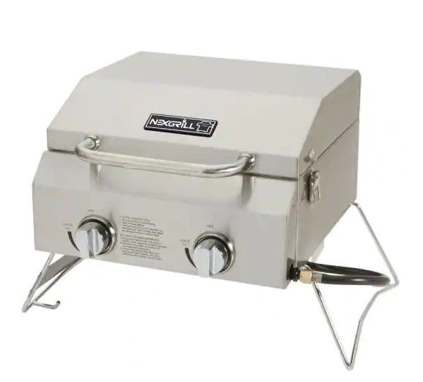 Photo 1 of 2-Burner Portable Propane Gas Table Top Grill in Stainless Steel
