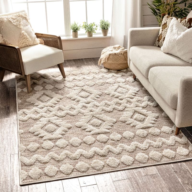 Photo 1 of Bellagio Chiara Tribal Moroccan Beige 7 ft. 10 in. x 10 ft. 6 in. High-Low Flat-Weave Area Rug
