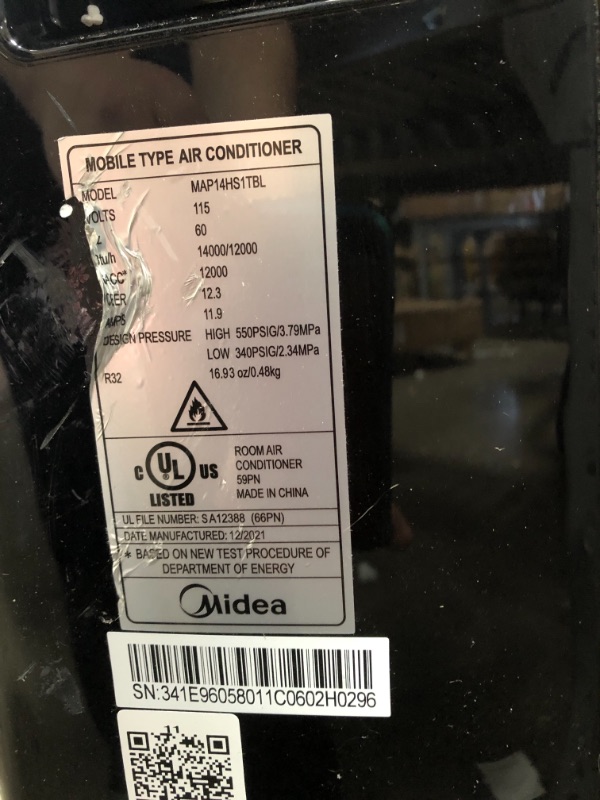 Photo 7 of DAMAGED: MIDEA MAP12S1TBL Ultra Quiet Smart HE Inverter, Dehumidifier, and Fan Portable Air Conditioner, 12,000 BTU-for Rooms up to 450 sq.ft, Black 19.53 x 16.73 x 32.48 inches

