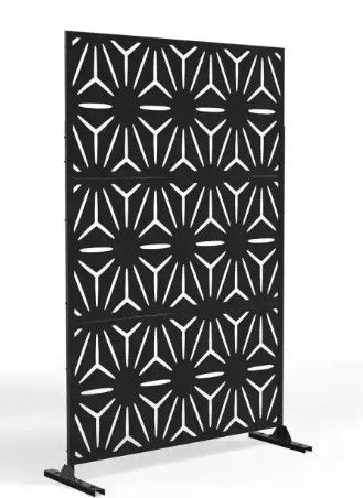 Photo 1 of 76 in. x 47.2 in. Metal Black Outdoor Privacy Screen Star Patern