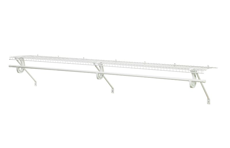 Photo 1 of ClosetMaid SS7212-VSKHR SuperSlide 72 Inch Wide Wire Shelf with Hanging Rod and 3 Brackets White Storage and Organization Closet Organizers Shelves
