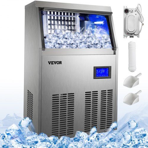 Photo 1 of VEVOR 110V Commercial ice Maker 90-100LBS/24H with 33LBS Bin and Electric Water Drain Pump, Clear Cube, Stainless Steel Construction, Auto Operation
