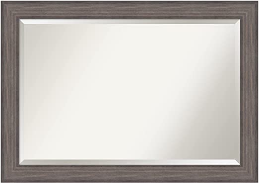 Photo 1 of Amanti Art Wood Bathroom Wall Mirror (32.88 x 42.88 in.), Country Barnwood Frame - Bathroom Mirror, Vanity Mirror - Grey, X-Large
