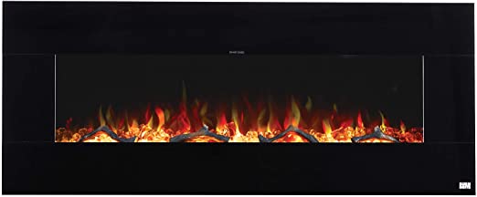 Photo 1 of BurnBrite 88001 50-Inch Dual-use Wall Mount & Recessed Electric Fireplace with Crystals and Driftwood, Black
