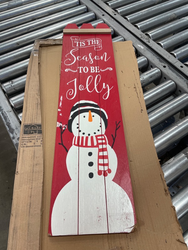 Photo 2 of 31.5 in. Red Wood Christmas 'Tis the Season to be Jolly Wall Plaque