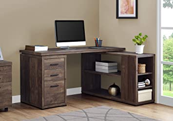 Photo 1 of Monarch Specialties Computer Desk L-Shaped Corner Desk with storage - Left or Right Facing - 60"L (Brown Reclaimed Wood Look)
