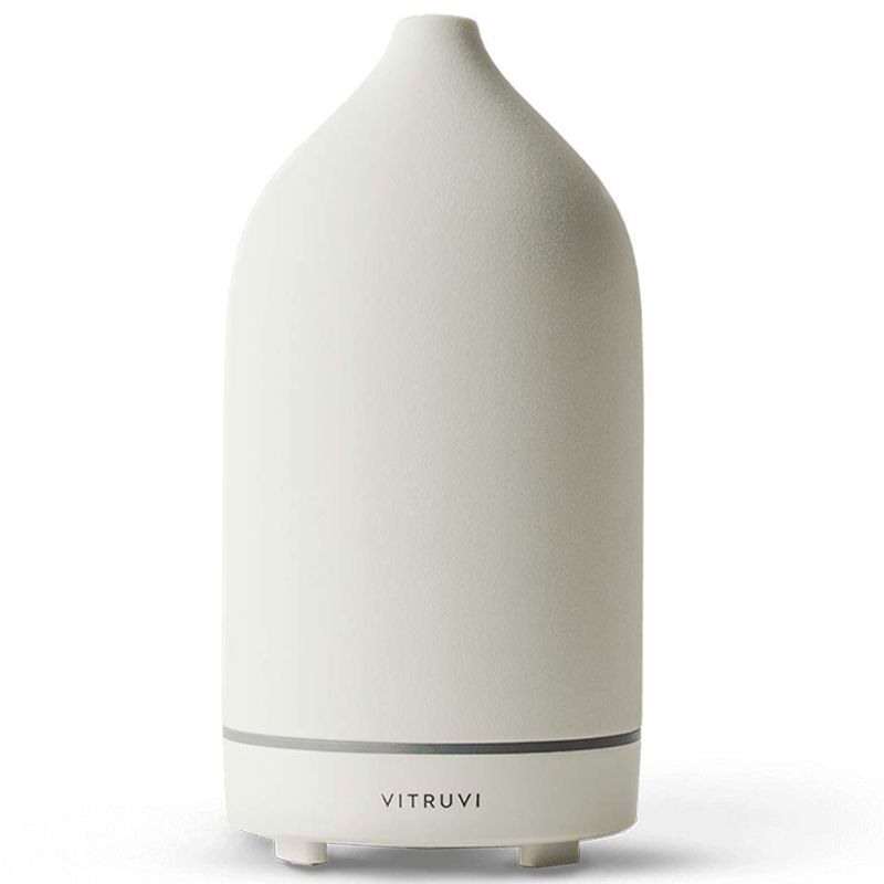 Photo 1 of Vitruvi Stone Diffuser, Ceramic Ultrasonic Essential Oil Diffuser for Aromatherapy (White)
