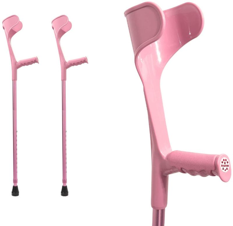 Photo 1 of BigAlex Forearm Crutches - Lightweight Arm Crutch - Adjustable, Ergonomic - Comfortable on Wrist - Non Skid Rubber Tips (Pink) (Pink(2 pcs))
