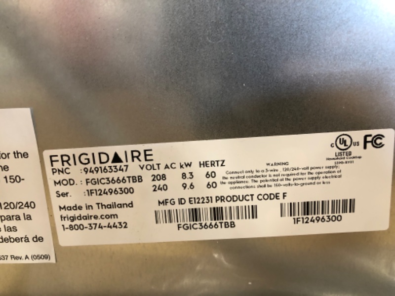 Photo 4 of ***PARTS ONLY*** FRIGIDAIRE FGIC3666TB Gallery 36" Electric Induction Cooktop, Built-in 5-Burner, Vitroceramic Glass, Black
